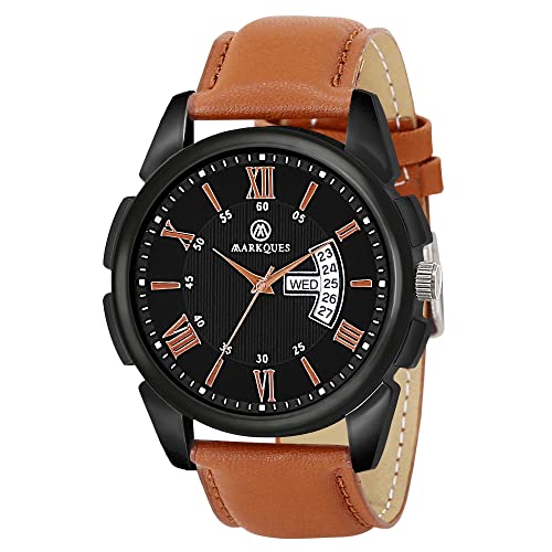 MARKQUES Invader Day & Date Analog Watches for Mens and Boys (Black & Tan Color Watch) (IND-770104) - Image 1