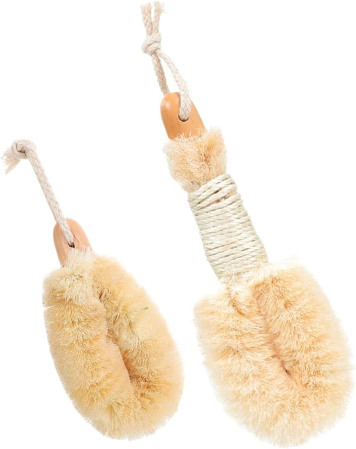Natural Sisal Bath Brush Set 2Pcs Exfoliating Body Scrubber For Dead Skin Removal Portable Travel - Image 2