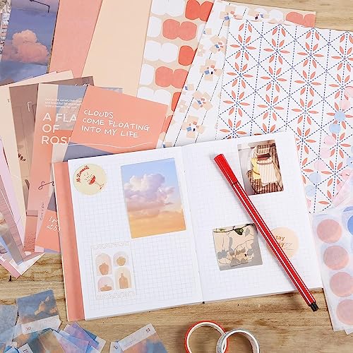 RANUR 346Pcs Vintage Aesthetic Scrapbook Kit With Stickers, Art Bullet Junk Journal Kit Scrapbooking Supplies Journal Planners Paper Stickers Craft Notebook Collage (Sunset), Multicolor - Image 5
