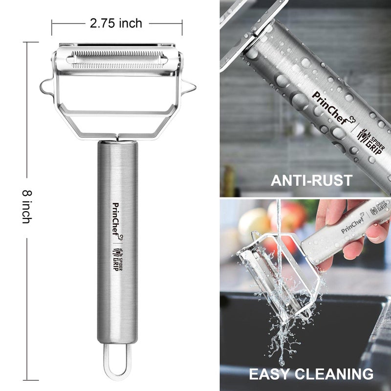 PrinChef Vegetable Peeler, 3 in 1 Versatile Y Potato Peeler for Kitchen| Ultra Sharp Julienne Peeler with Anti-Slip Handle | Stainless Steel No-Rust Veggie Peeler, Heavy Duty - Image 2