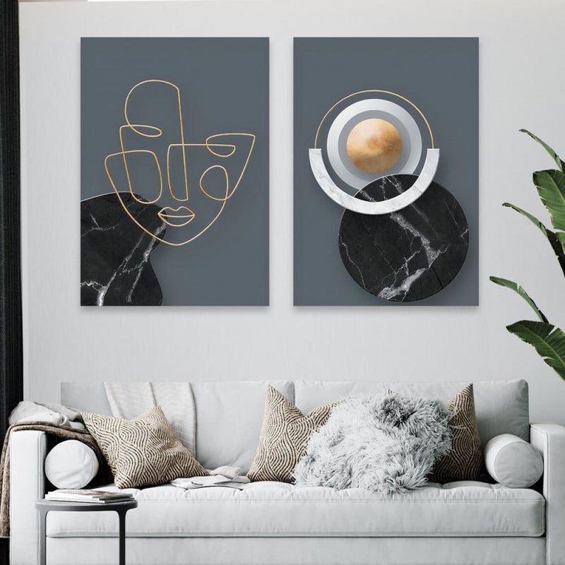 ماركتنا لوحة قماشية ثنائية بتصميم مودرن بمقاس اجمالي 100×70 سم - Image 1