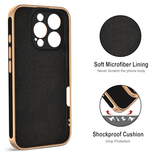Hython for iPhone 16 Pro Case with Ring Stand, 360° Rotatable Ring Holder Magnetic Kickstand, Plating Rose Gold Edge Soft Cover Protective Phone Case for iPhone 16 Pro 6.3", Black - Image 3