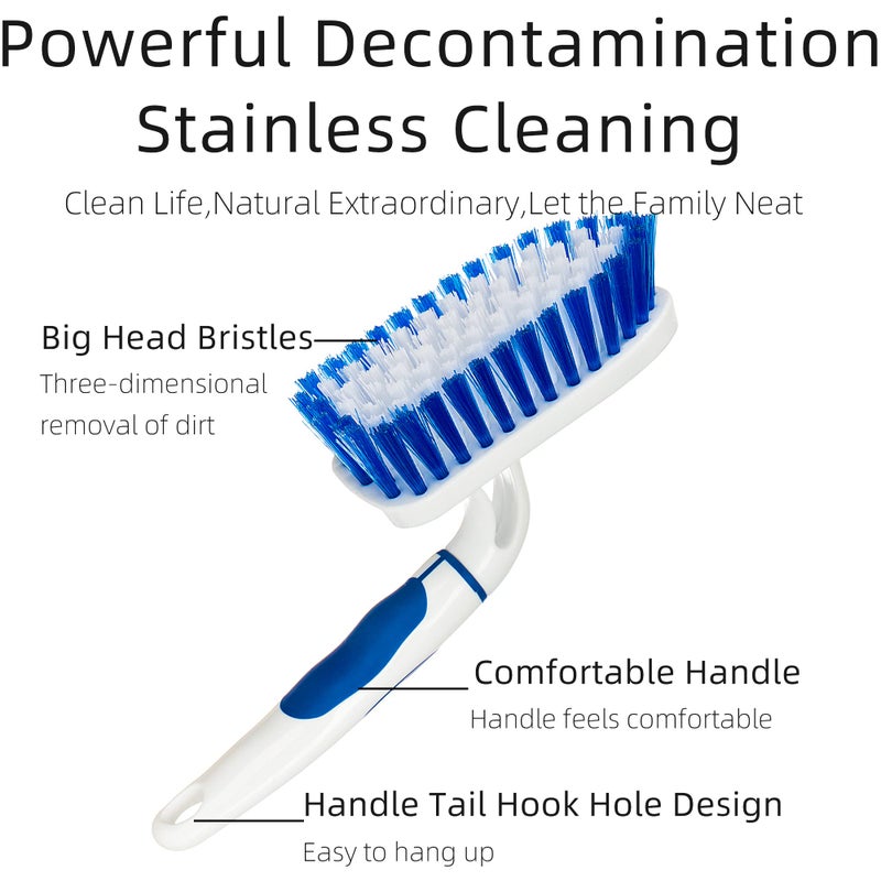 Songtaste 2-Pack Scrub Brush For Cleaning With Long Handle Medium Firm Brush Bathroom Cleaning Supplies And Bathtub Cleaner And Shower Cleaning Brush Multi-Scene Use For Kitchen Or Carpet Brush White&Blue - Image 3