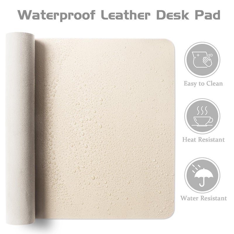 Aothia Leather Desk Pad Protector - Large Mouse Pad, Office Mat, Non-Slip PU Leather Blotter, Laptop Desk Pad, Waterproof Writing Pad for Office and Home (Beige, 38" x 13.7") - Image 4