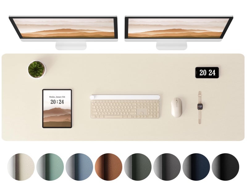 Aothia Leather Desk Pad Protector - Large Mouse Pad, Office Mat, Non-Slip PU Leather Blotter, Laptop Desk Pad, Waterproof Writing Pad for Office and Home (Beige, 38" x 13.7") - Image 1