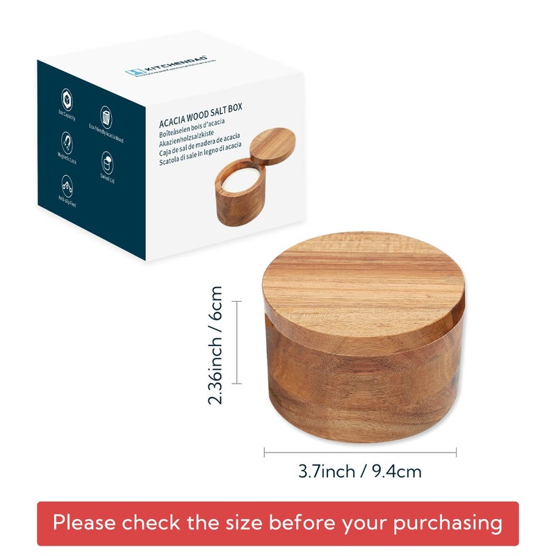 KITCHENDAO Acacia Wood Salt Cellar Bowl Box, Elegant Kitchen Holder Container with Swivel Magnetic Lid to Store Favorite Seasonings Pepper Spice or Bath, 6oz - Image 4