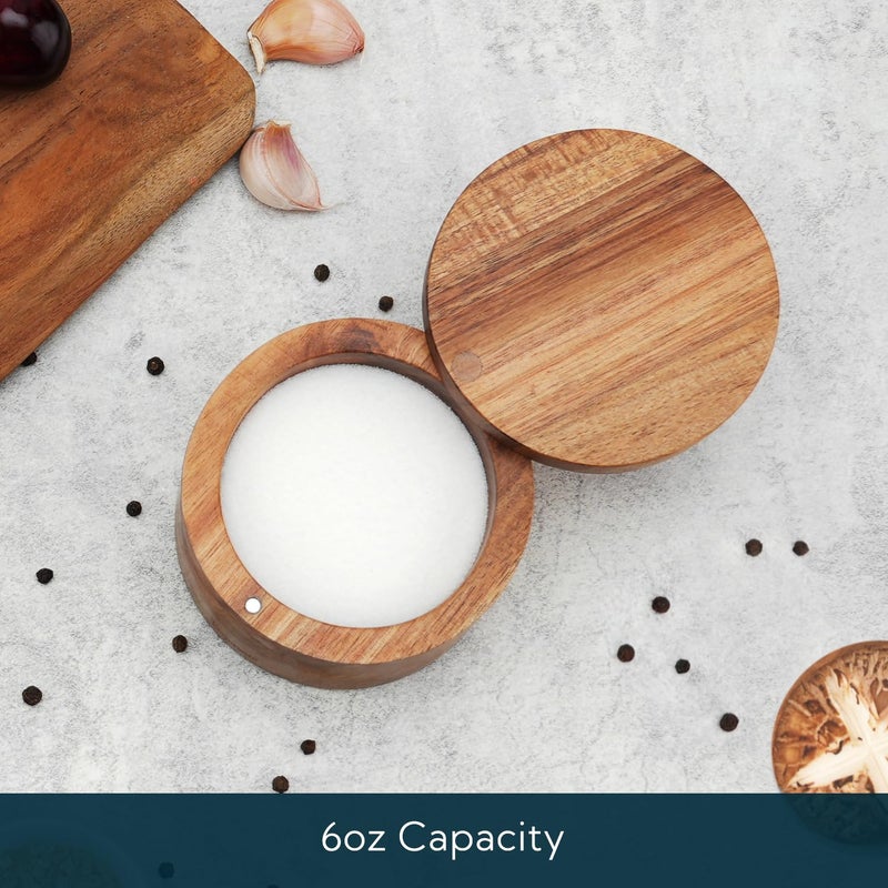 KITCHENDAO Acacia Wood Salt Cellar Bowl Box, Elegant Kitchen Holder Container with Swivel Magnetic Lid to Store Favorite Seasonings Pepper Spice or Bath, 6oz - Image 2