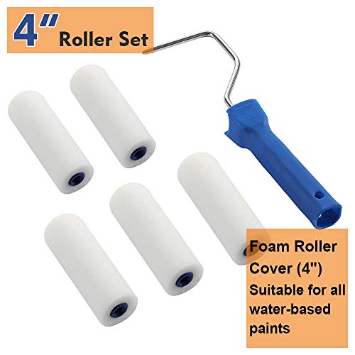 NANJA Paint Roller -Small Paint Tray Set with High-Density Foam Mini Roller Refills, Roller Frame, Paint Tray, 4" Microfiber Roller Covers, House Painting Roller Brush(12-Pack) - Image 3
