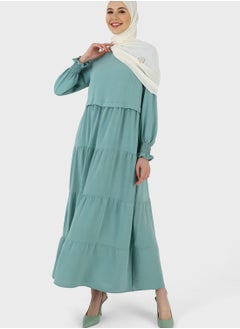 Ruched Sleeve Tiered Dress