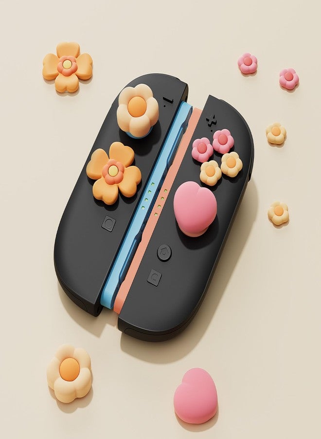 GeekShare Cross D-Pad Button Caps Thumb Grip Caps Set Compatible with Switch 2, ABXY Key Buttons Sticker Cover Caps for Switch 2 - Heart and Flower - Image 3