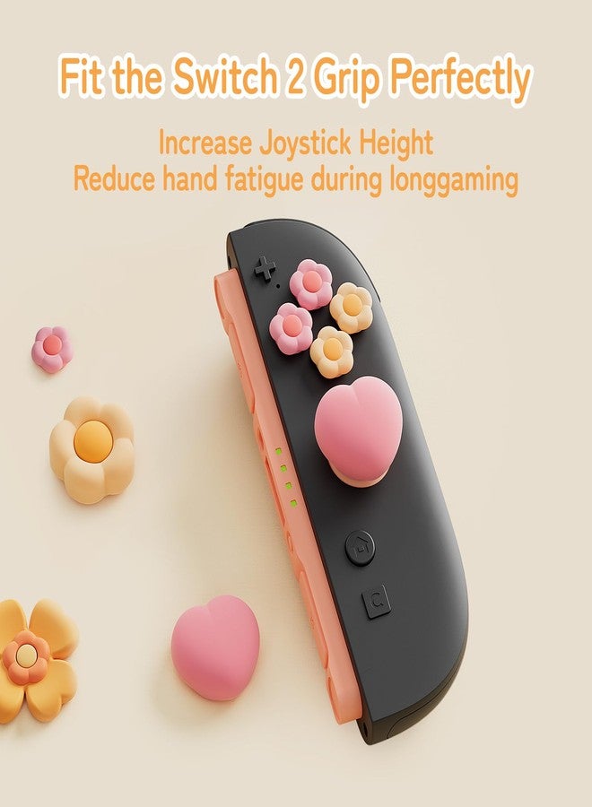 GeekShare Cross D-Pad Button Caps Thumb Grip Caps Set Compatible with Switch 2, ABXY Key Buttons Sticker Cover Caps for Switch 2 - Heart and Flower - Image 2
