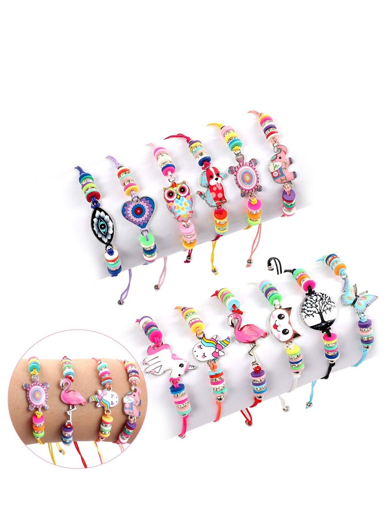 12 Pcs Kids Girls Bracelets Jewelry, Animal Pendant Unicorn Owl Cute Bracelet, Multicolor Woven Bracelets for Prize Pretend Play Party Favors for Girls, Kids Friendship Bracelets(One Size)  - Image 1