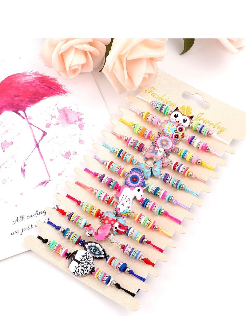 12 Pcs Kids Girls Bracelets Jewelry, Animal Pendant Unicorn Owl Cute Bracelet, Multicolor Woven Bracelets for Prize Pretend Play Party Favors for Girls, Kids Friendship Bracelets(One Size)  - Image 2