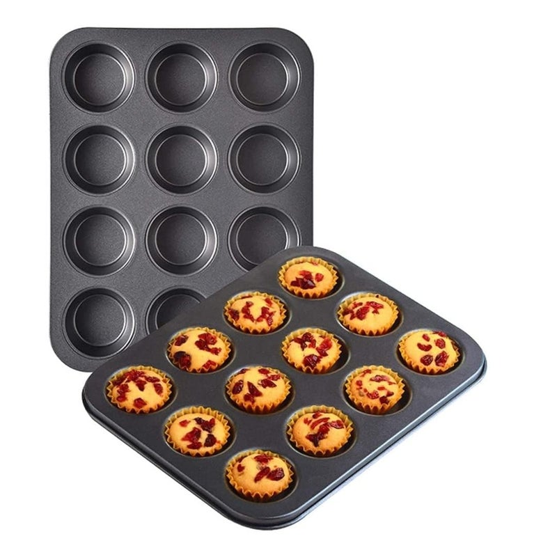 Royals Muffin Tray for Baking, BPA Free Non-Stick Carbon Steel Cupcake Tray, 446°F Heat Resistant & Easy to Clean, Microwave & OTG Oven Safe Cupcake Mould for Baking (12 Cavity) - Image 1