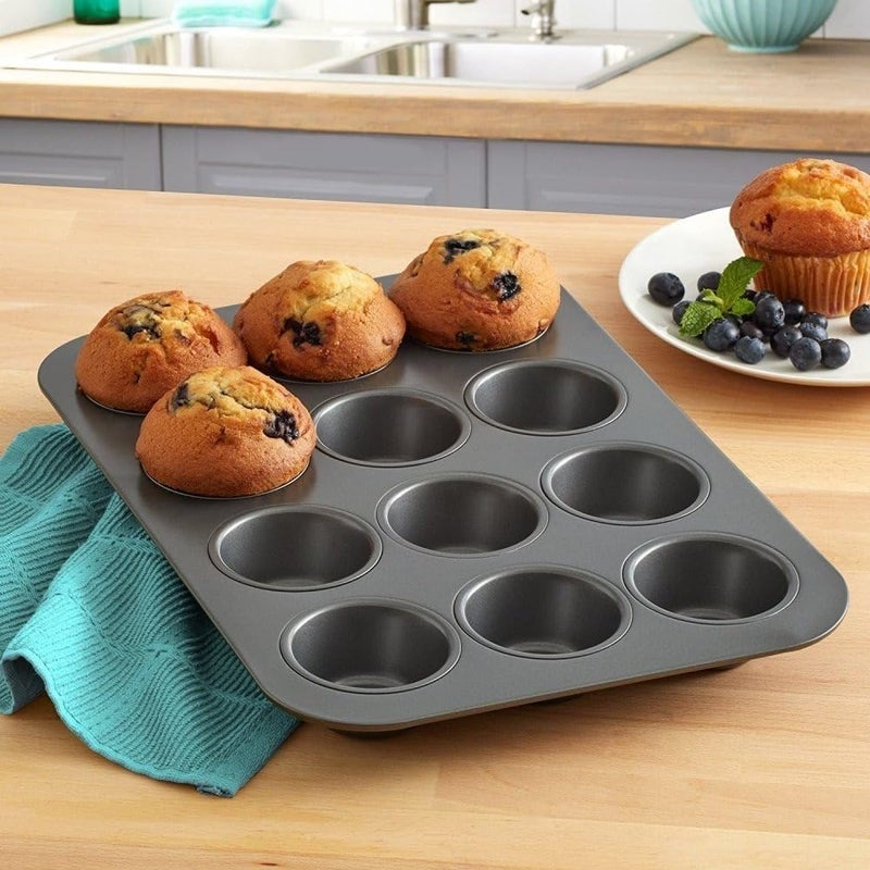 Royals Muffin Tray for Baking, BPA Free Non-Stick Carbon Steel Cupcake Tray, 446°F Heat Resistant & Easy to Clean, Microwave & OTG Oven Safe Cupcake Mould for Baking (12 Cavity) - Image 2