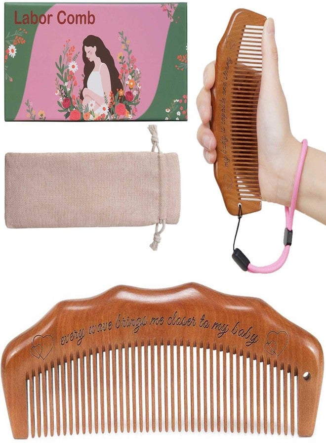 Moreinday Labor Comb for Pain, Fine Tooth Birth Comb with Wrist Adjustable Strap for Expecting Moms - Peach Wood - Image 1