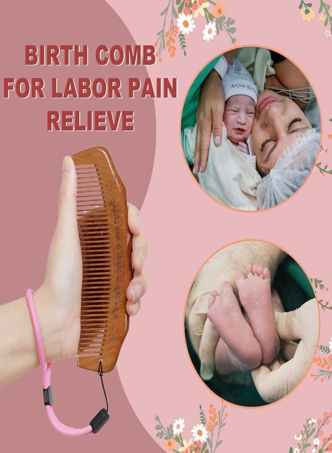 Moreinday Labor Comb for Pain, Fine Tooth Birth Comb with Wrist Adjustable Strap for Expecting Moms - Peach Wood - Image 3
