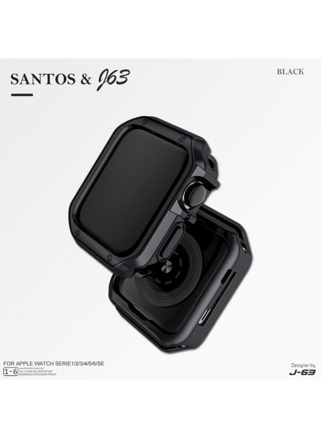 For Apple Hand TPU Armor Electroplated Protective Shell Electroplated 4645 Protective Case Iwatch10 Generation 89 Case 49-Color:Black-Exterior Dimension:L-42/44/45MM - Image 1