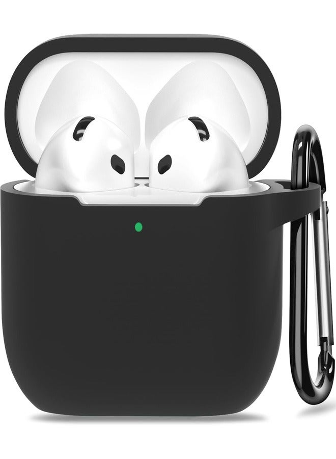 Silicon Case for AirPods 4, AirPods Cover Protective Case with Hook Black Headphones Silicon Case (LED Visible) (Supports Wireless Charging) for Apple AirPods 4 - Black  - Image 1