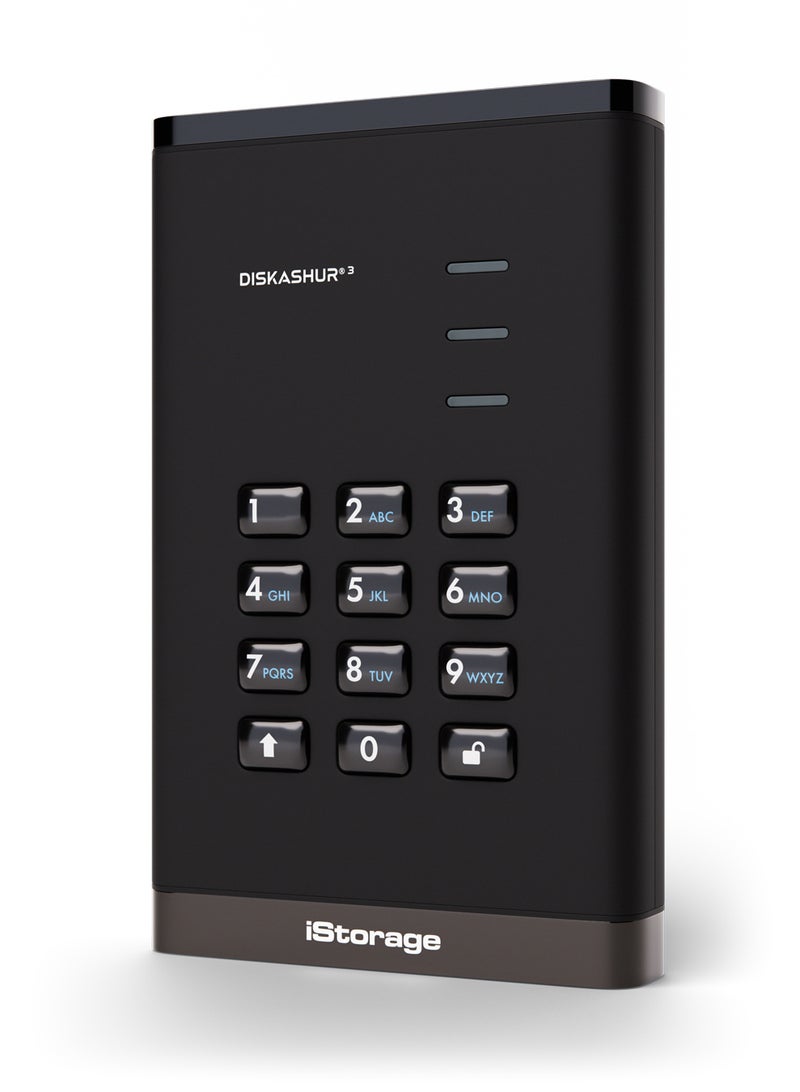 iStorage diskAshur3 HDD 1TB Black - Secure portable hard drive - Password protected - Dust & water resistant - Hardware Encryption - Image 1