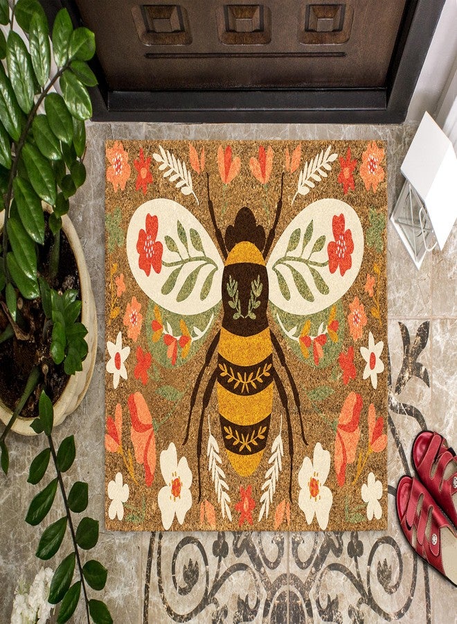 Abbott Collection Floral Bee Doormat with Non-Slip Backing - Coir Fiber/PVC, Multicolor (18x30 L) - Image 2