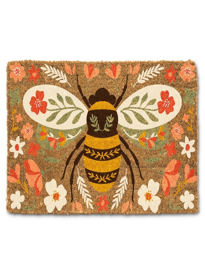 Abbott Collection Floral Bee Doormat with Non-Slip Backing - Coir Fiber/PVC, Multicolor (18x30 L) - Image 1