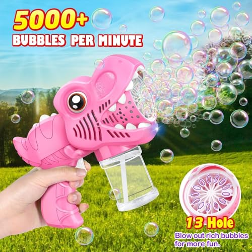 Yunaking Bubble Gun Toys for Girls Bubble Machine for Kids 2 Rechargeable Dino Toys Easter Basket Stuffers Gift for 3 4 5 6 7 8 Girls Toddlers Ages 46 Outdoor Summer Birthday Christmas Valentines - Image 5