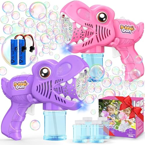 Yunaking Bubble Gun Toys for Girls Bubble Machine for Kids 2 Rechargeable Dino Toys Easter Basket Stuffers Gift for 3 4 5 6 7 8 Girls Toddlers Ages 46 Outdoor Summer Birthday Christmas Valentines - Image 1