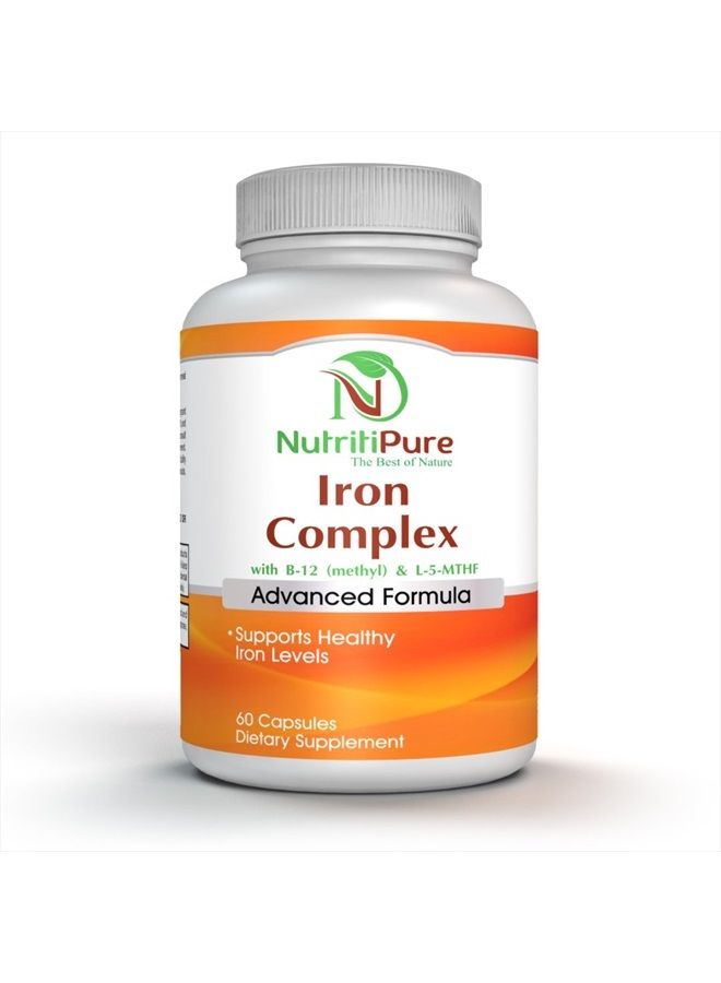 NutritiPure Iron Complex, Complete Blood Building Iron Vegetarian Capsules with Non-constipating Carbonyl Iron, Quatrefolic, B12, B6 & Vitamin C, for Women & Men (60 caps) - Image 1
