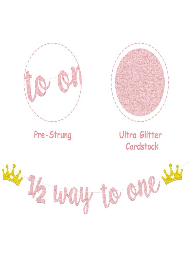 Auch Princess 1/2 Half Birthday Decorations Half Way to One Banner and Cake Topper Set Birthday Party Decor Pink Glitter Pink Party Supplies - Image 3