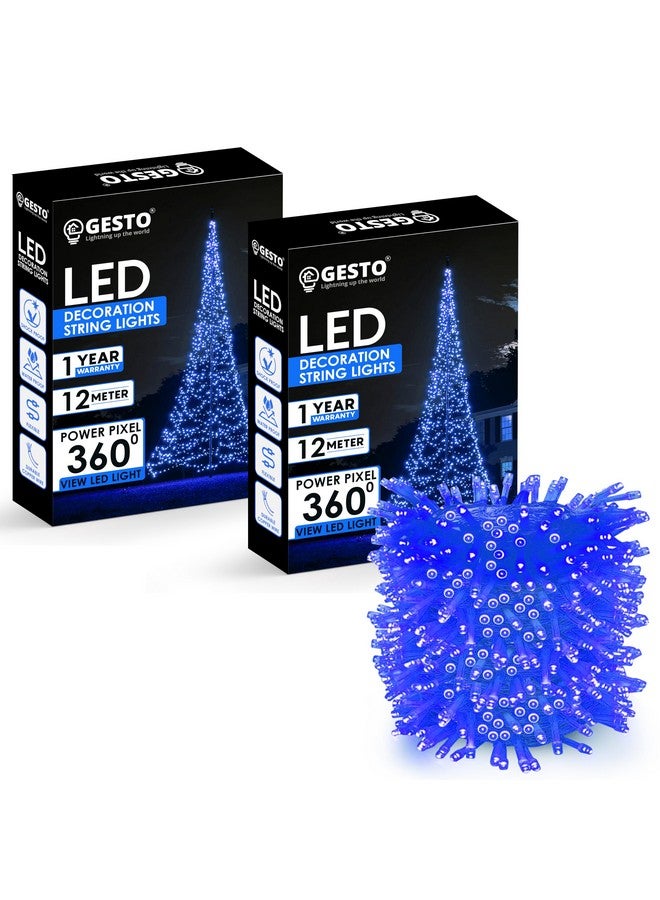 Gesto أضواء LED زرقاء من جيستو للزينة - أضواء خيطية لتزيين المنزل، أضواء خرافية | أضواء تزيين عيد الميلاد، عيد الديوالي للشرفة | أضواء بكسل سلك نحاسي (12 متر | عبوة من 2)  - Image 1