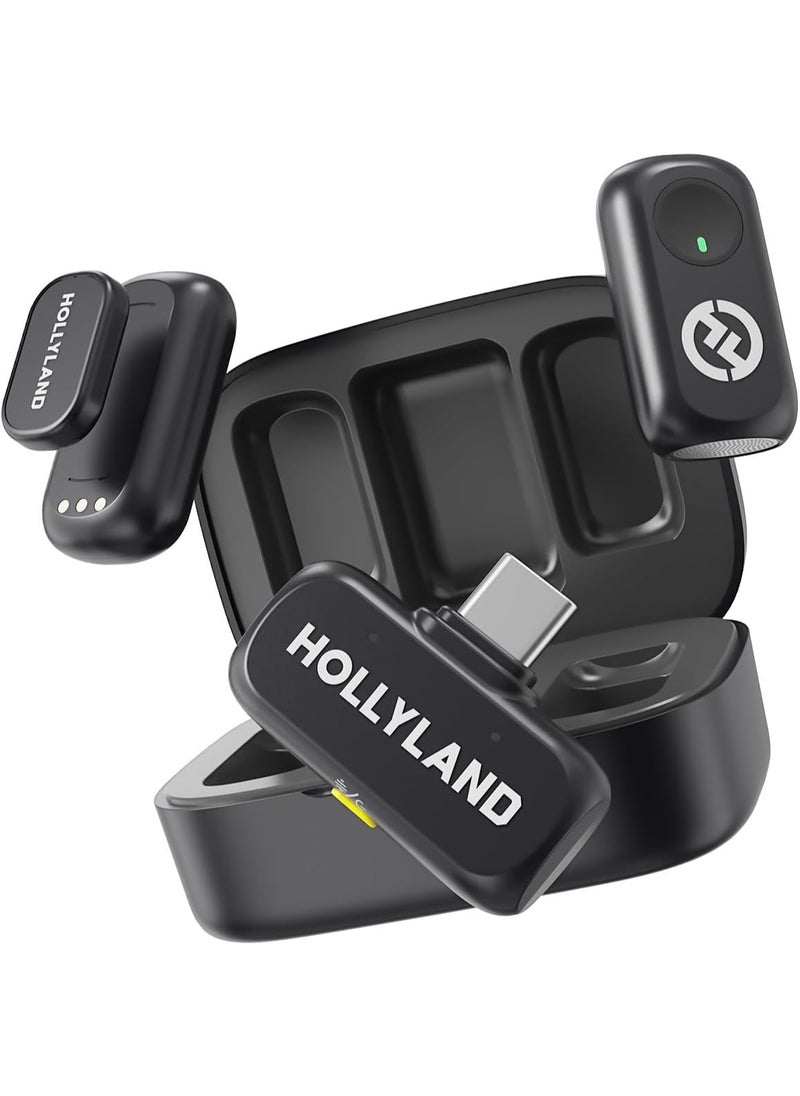 Hollyland LARK A1 DUO Type-C Version Wireless Microphone for iPhone 15/16 & Android, Pure Sound, 3-Level Intelligent Noise Cancellation, Magnetic Mini Microphone for Vlogging, YouTube, Podcast, TikTok