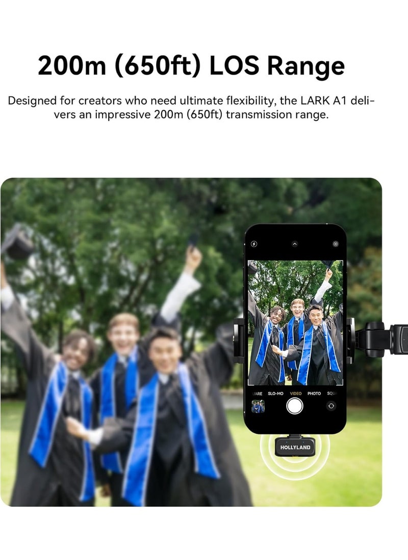 Hollyland LARK A1 DUO Type-C Version Wireless Microphone for iPhone 15/16 & Android, Pure Sound, 3-Level Intelligent Noise Cancellation, Magnetic Mini Microphone for Vlogging, YouTube, Podcast, TikTok