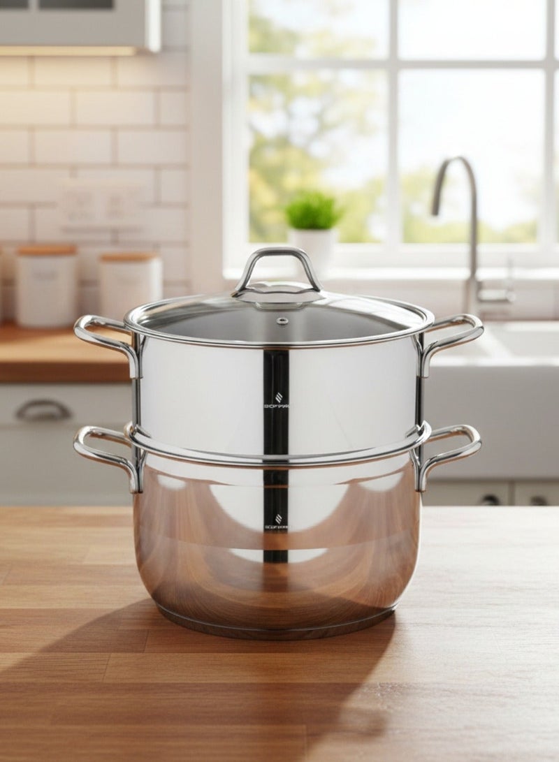 سوفرام قدر طبخ بخار سوفرام استيل تركي غطاء زجاج مقاس 24 سم - Image 1