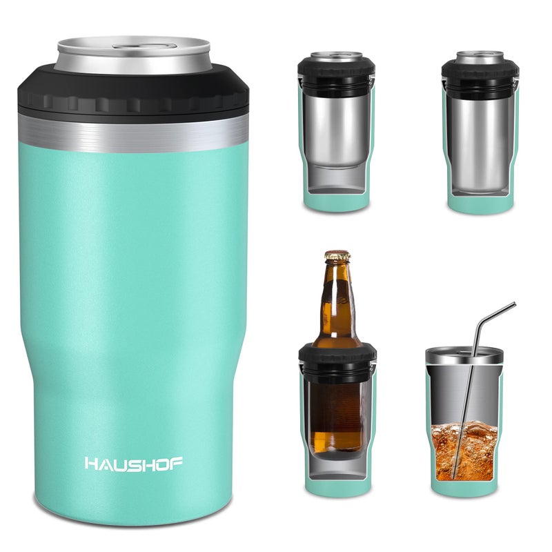 HAUSHOF 4 in 1 Insulated Stainless Steel Can Insulator Fits Standard Slim 12 oz CansBeer Bottles Perfect for Outdoors