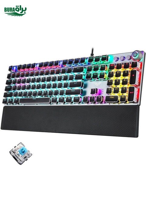 AULA F2088 108 Keys Mixed Light Plating Punk Mechanical Blue Switch Wired USB Gaming Keyboard with Metal Button(Silver)