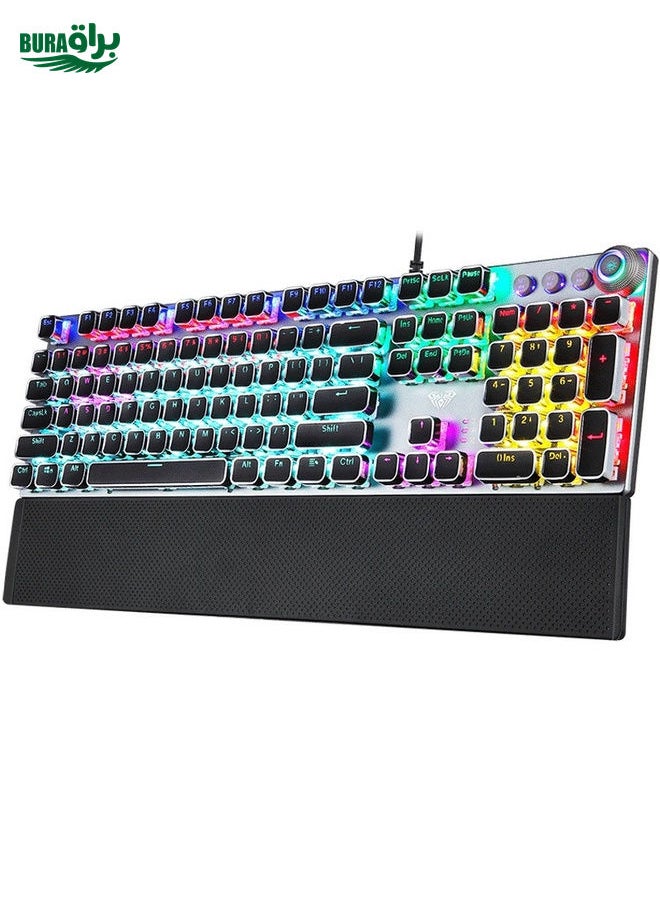 BURAQ - AULA F2088 108 Keys Mixed Light Plating Punk Mechanical Blue Switch Wired USB Gaming Keyboard with Metal Button(Silver) - Image 1