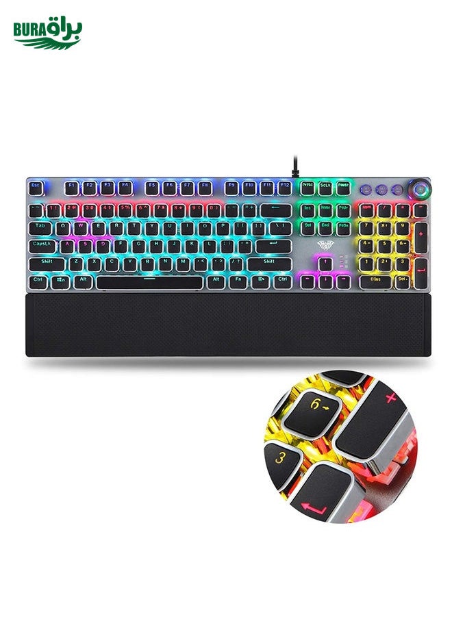 BURAQ - AULA F2088 108 Keys Mixed Light Plating Punk Mechanical Blue Switch Wired USB Gaming Keyboard with Metal Button(Silver) - Image 1