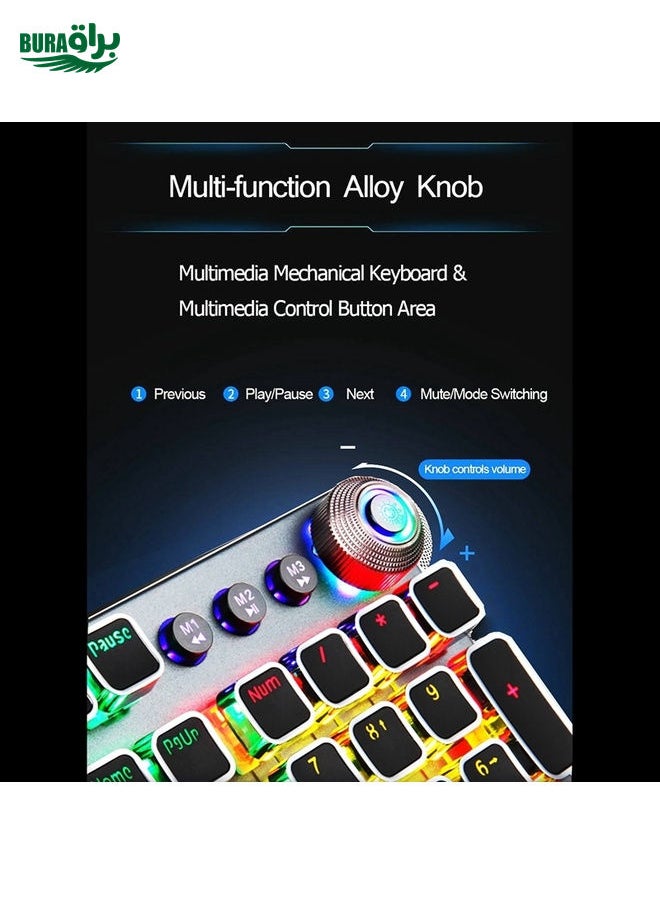 BURAQ - AULA F2088 108 Keys Mixed Light Plating Punk Mechanical Blue Switch Wired USB Gaming Keyboard with Metal Button(Silver) - Image 1
