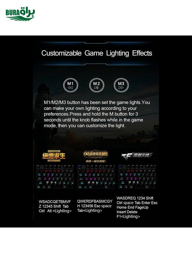 BURAQ - AULA F2088 108 Keys Mixed Light Plating Punk Mechanical Blue Switch Wired USB Gaming Keyboard with Metal Button(Silver) - Image 1