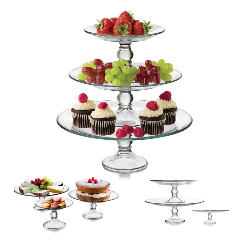 LIBBEY Libbey Selene 3 Tier Serving Stand Set Elegant Curvy Style Glass Dessert Stand Dishwasher Safe 3 Tiered Dessert Stand for Fruit and Candy bowls