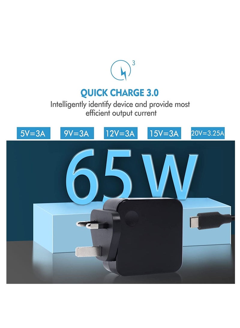65W USB C Power Charger for Macbook Pro/ Macbook Air /HP Specter / Lenovo ThinkPad T480 Yoga/ Samsung/Dell XPS Latitude/ASUS/ Acer/Xiaomi Air /Huawei Matebook Laptop Charger - Image 3