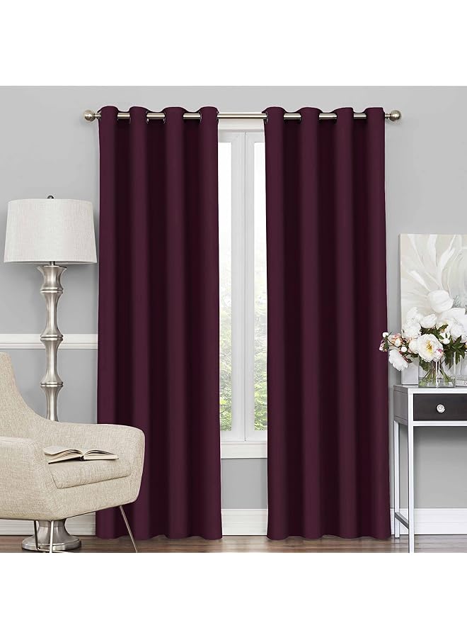 The Bros Blackout Curtains, for Living/Bedroom. Premium Faux Silk, Rich Polyester. Light Blocking, Thermal Insulation, Noise Reduction. Grommet. Solid Purple, 2 Panels, 215cm/7ft - Image 1