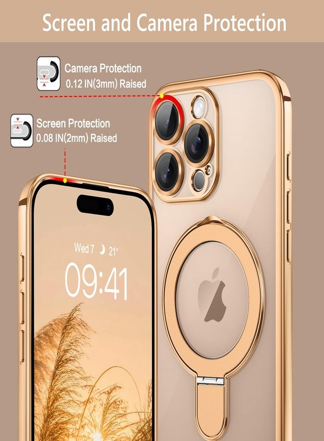 جراب GUAGUA لهاتف iPhone 16 Pro مع حامل، جرابات مغناطيسية شفافة بحافة مطلية بحلقة غير مرئية وحامل رفيع واقٍ مضاد للصدمات لهاتف iPhone 16 Pro مقاس 6.3 بوصة، تيتانيوم ذهبي صحراوي - Image 5