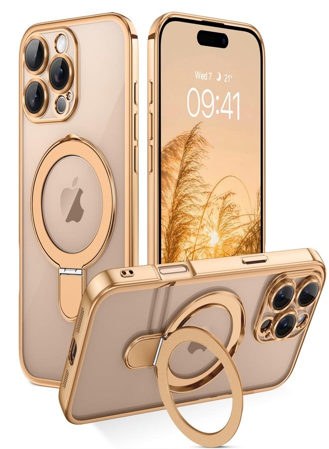 جراب GUAGUA لهاتف iPhone 16 Pro مع حامل، جرابات مغناطيسية شفافة بحافة مطلية بحلقة غير مرئية وحامل رفيع واقٍ مضاد للصدمات لهاتف iPhone 16 Pro مقاس 6.3 بوصة، تيتانيوم ذهبي صحراوي - Image 1