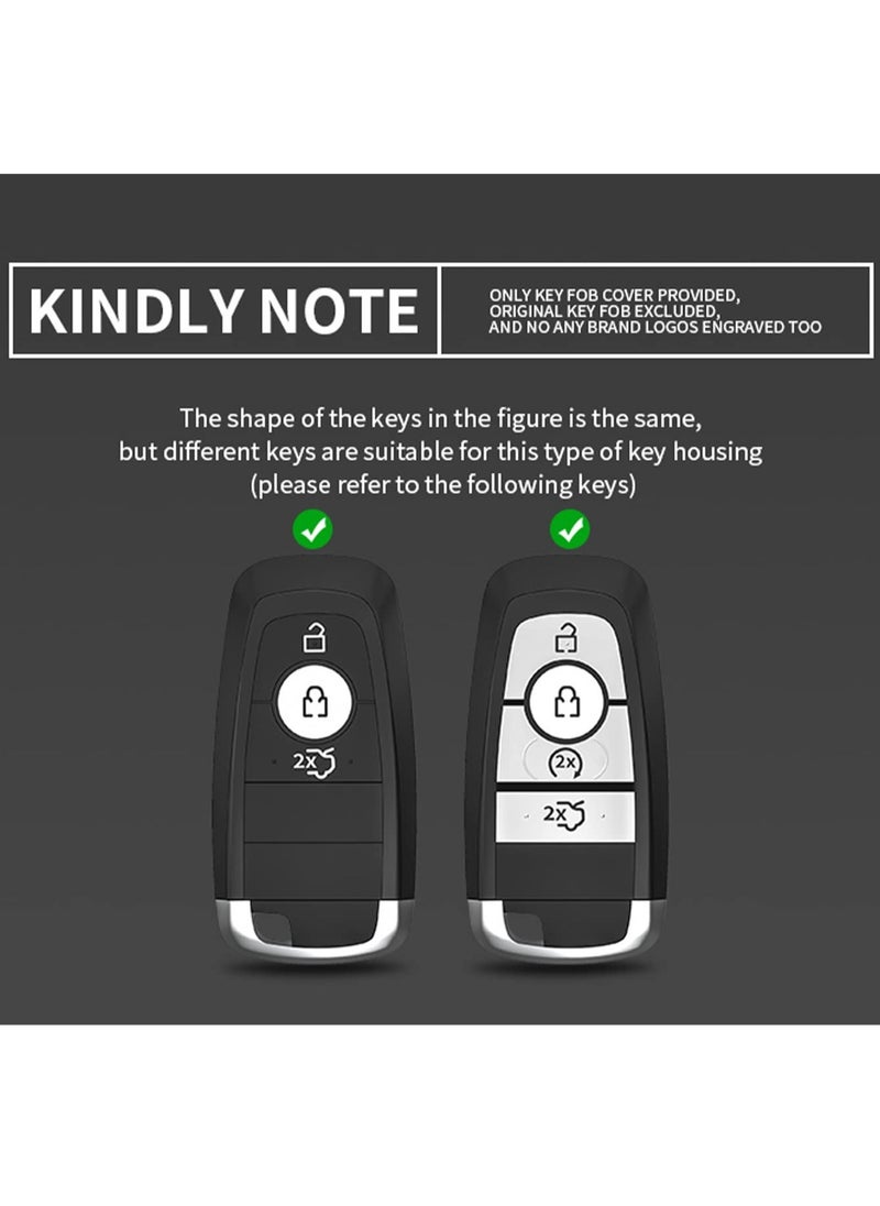 For Ford Key Fob Cover with Leather Keychain, Metal Shell Soft TPU Full Protection Key Case for Ford 2017-2023 Explorer Fusion Mustang Escape F150 F250 F350 F450 F550 Edge 3 4 5 Buttons Smart Remote