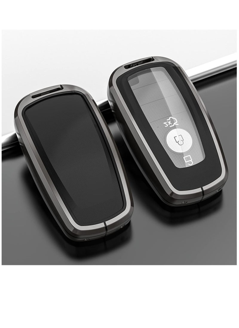 For Ford Key Fob Cover with Leather Keychain, Metal Shell Soft TPU Full Protection Key Case for Ford 2017-2023 Explorer Fusion Mustang Escape F150 F250 F350 F450 F550 Edge 3 4 5 Buttons Smart Remote