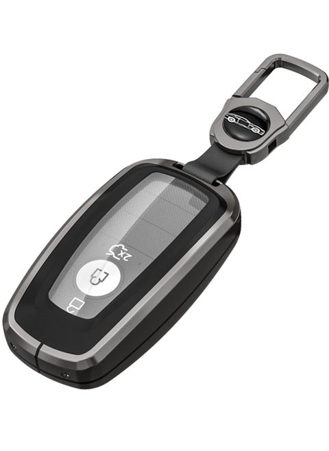 For Ford Key Fob Cover with Leather Keychain, Metal Shell Soft TPU Full Protection Key Case for Ford 2017-2023 Explorer Fusion Mustang Escape F150 F250 F350 F450 F550 Edge 3 4 5 Buttons Smart Remote