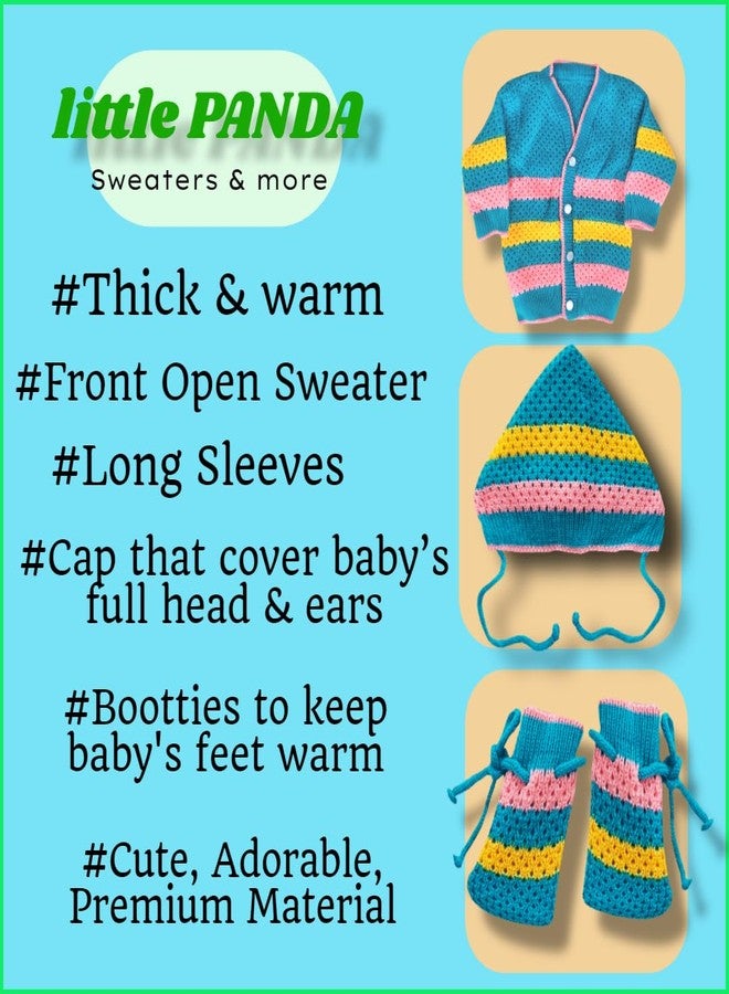 little PANDA Unisex Baby Sweater Woollen Knitted Full Sleeves Sweater with Cap and Booties Set Woolen Sweater Baby Boys and Baby Girls (0-3 Months, Firoji) - Image 2