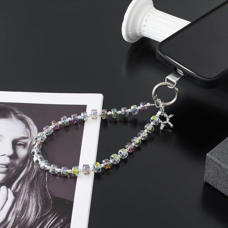 KHOLAD Crystal Phone Wrist Strap Phone Charm Chain Keychain Beaded Cellphone Lanyard with Tether Tab Hands-Free Wristlet Bracelet Wrist Grip Strap for Women - Image 3